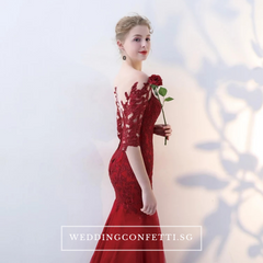 The Rorenza Red / Wine Red Long Illusion Sleeves Gown
