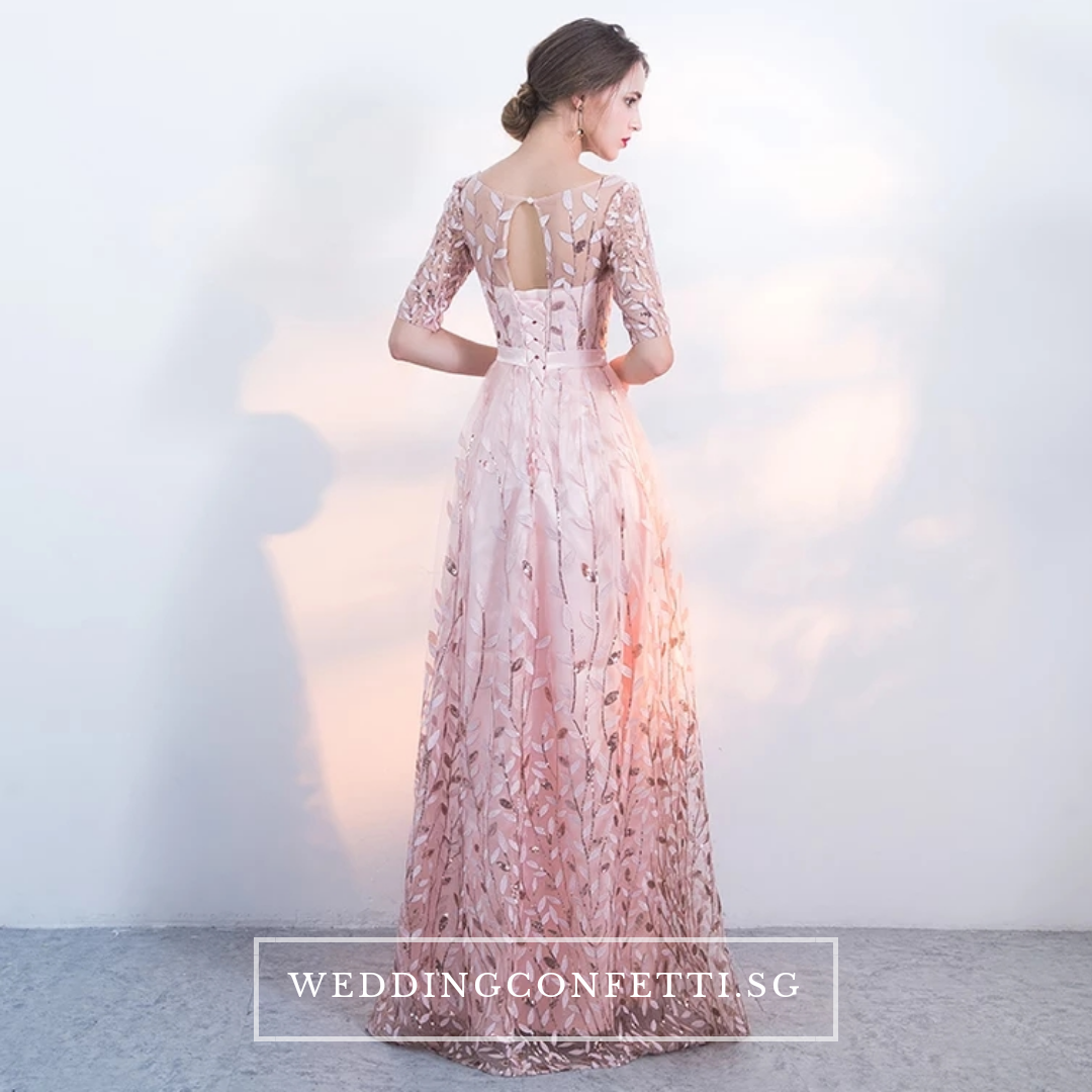 The Vachel Pink / Champagne / Navy Blue Sequined Lace Gown
