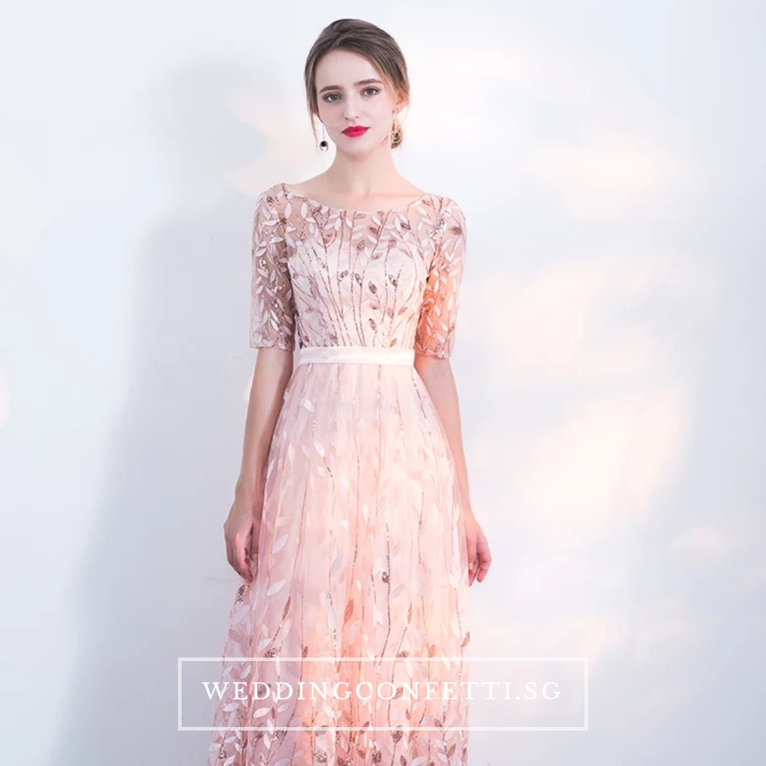 The Vachel Pink / Champagne / Navy Blue Sequined Lace Gown