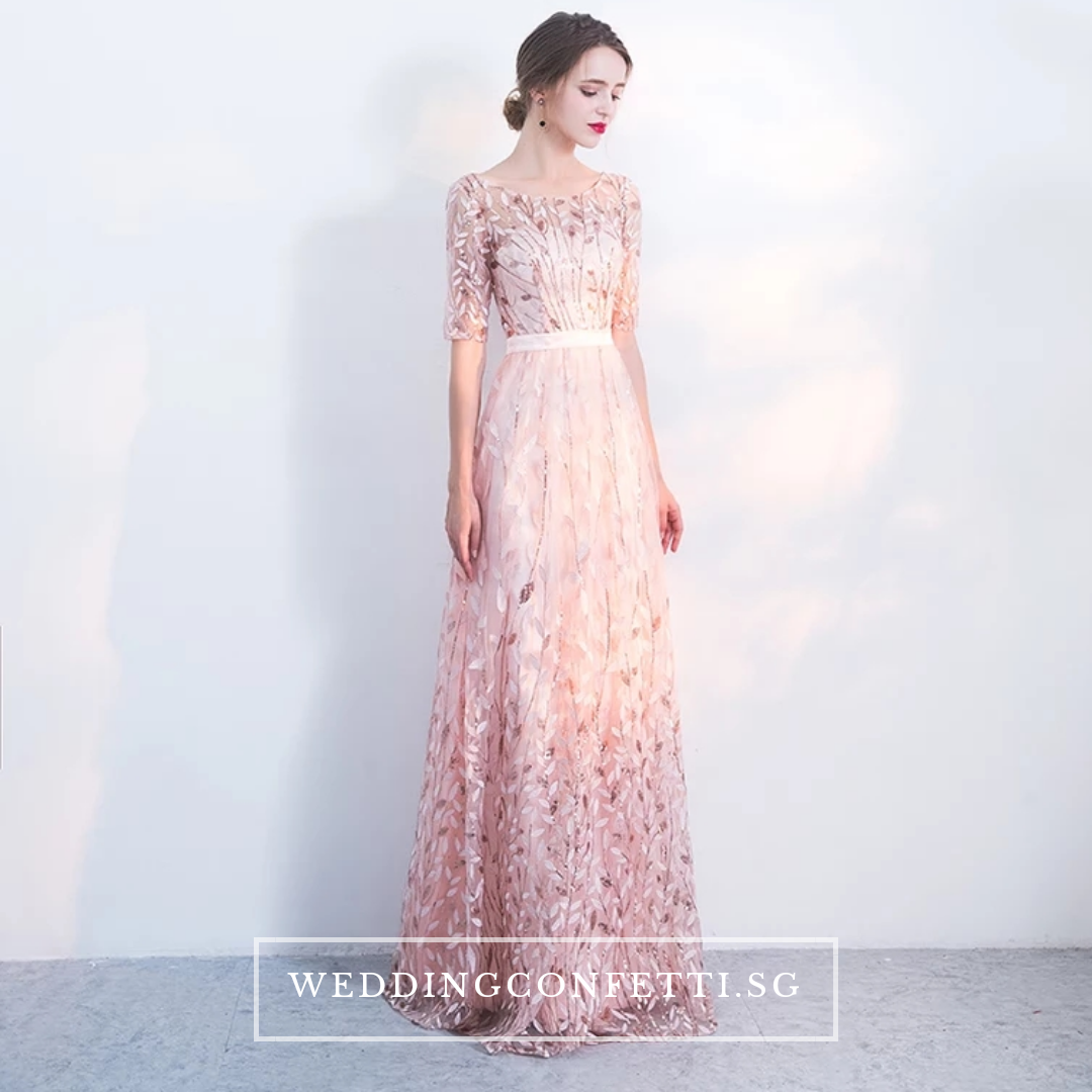 The Vachel Pink / Champagne / Navy Blue Sequined Lace Gown