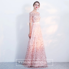 The Vachel Pink / Champagne / Navy Blue Sequined Lace Gown