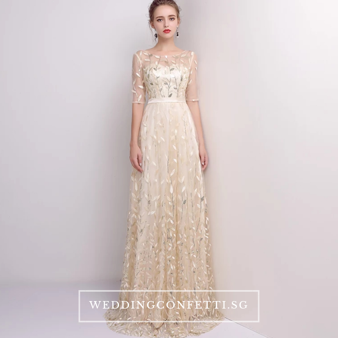 The Vachel Pink / Champagne / Navy Blue Sequined Lace Gown