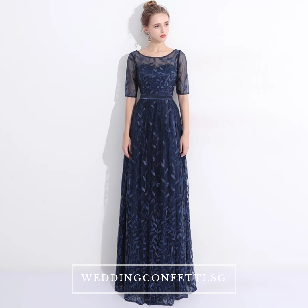 The Vachel Pink / Champagne / Navy Blue Sequined Lace Gown