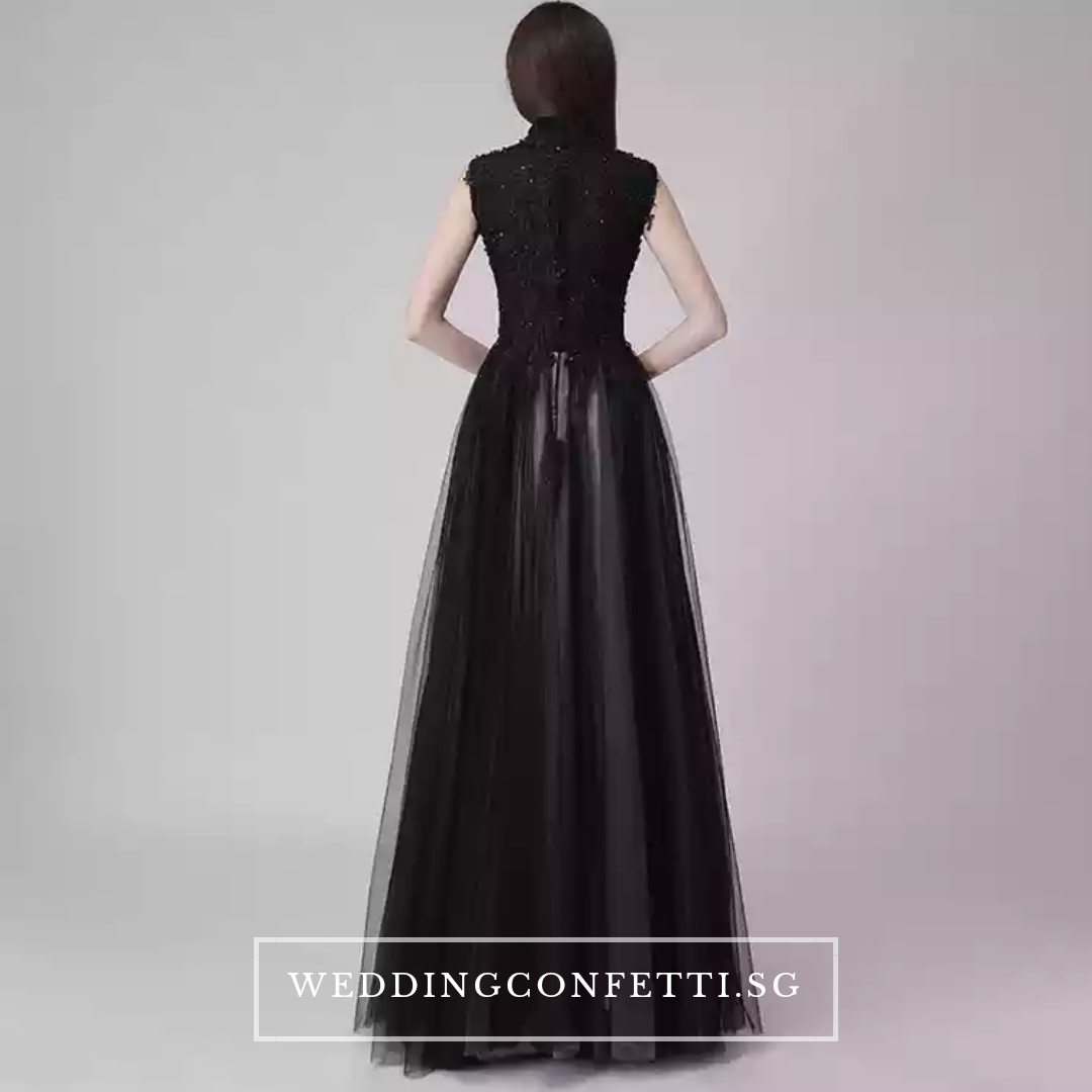 The Rosemary Mandarin Collar Cheongsam Ombre Black Lace Gown
