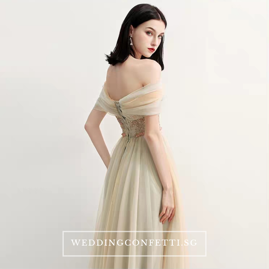 The Raylynn Champagne Tulle Off Shoulder Gown