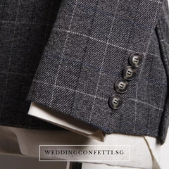 Leonardo Groom Men's Checkered Brown Grey Suit Jacket, Vest and Pants (3 Piece)