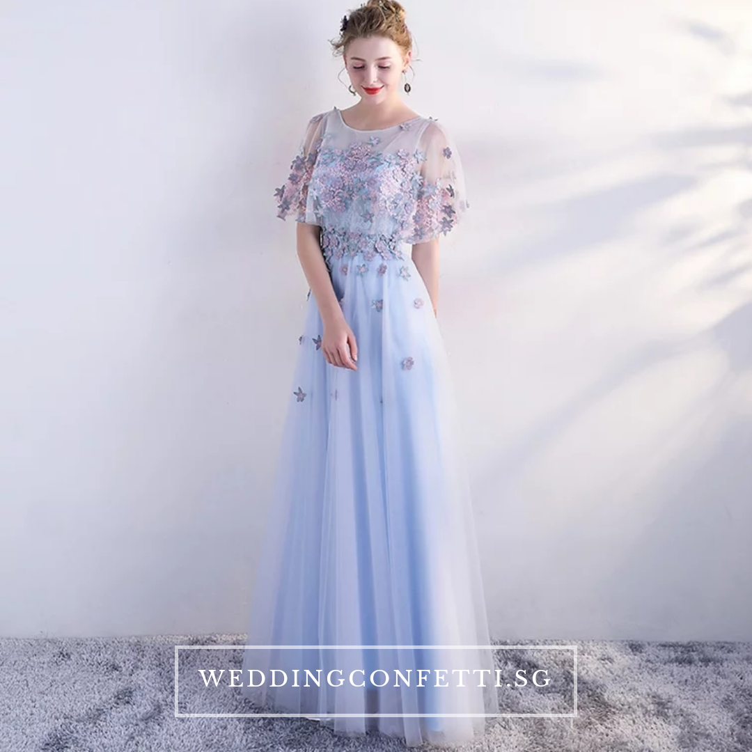 The Pauletta Blue Floral Flare Sleeves Dress