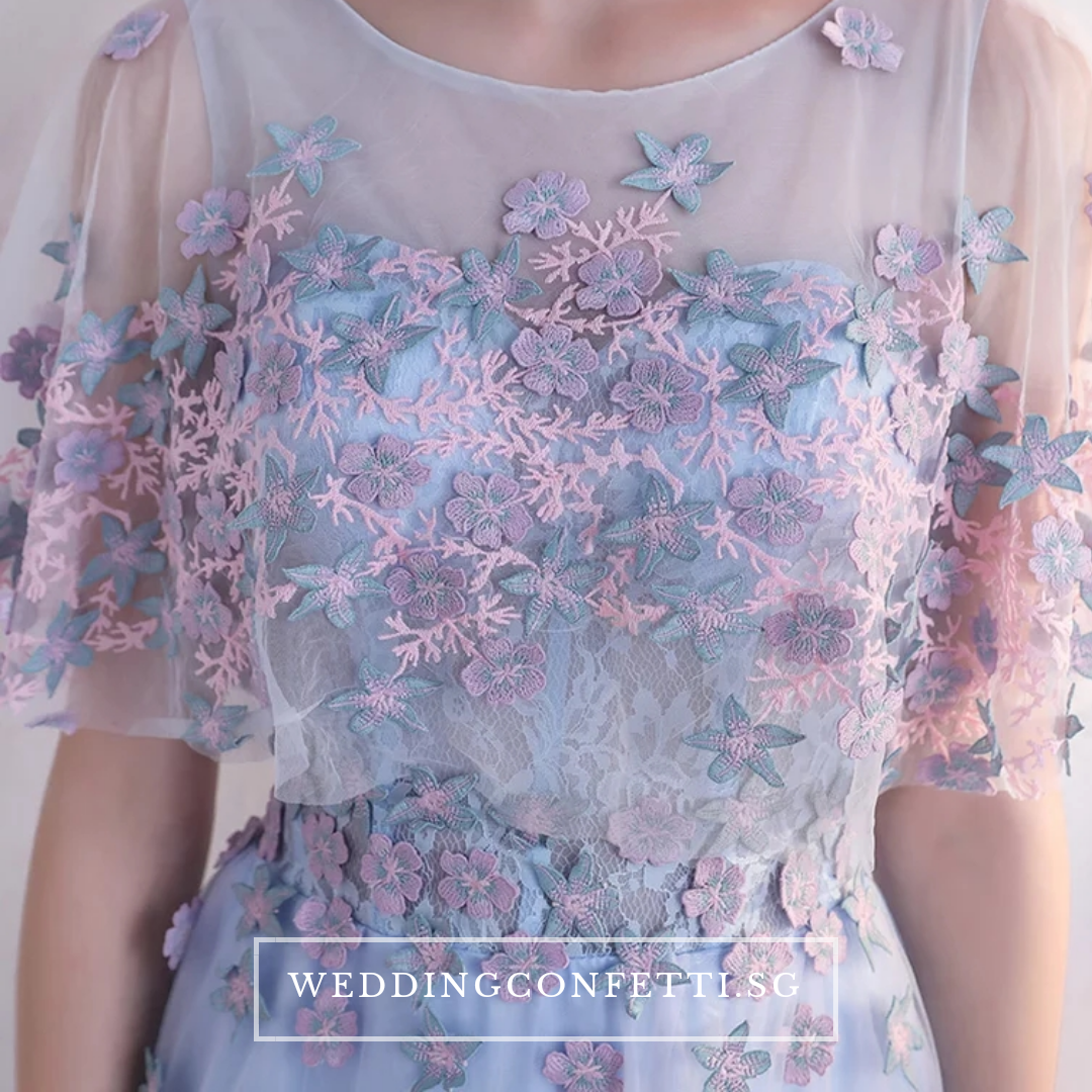 The Pauletta Blue Floral Flare Sleeves Dress