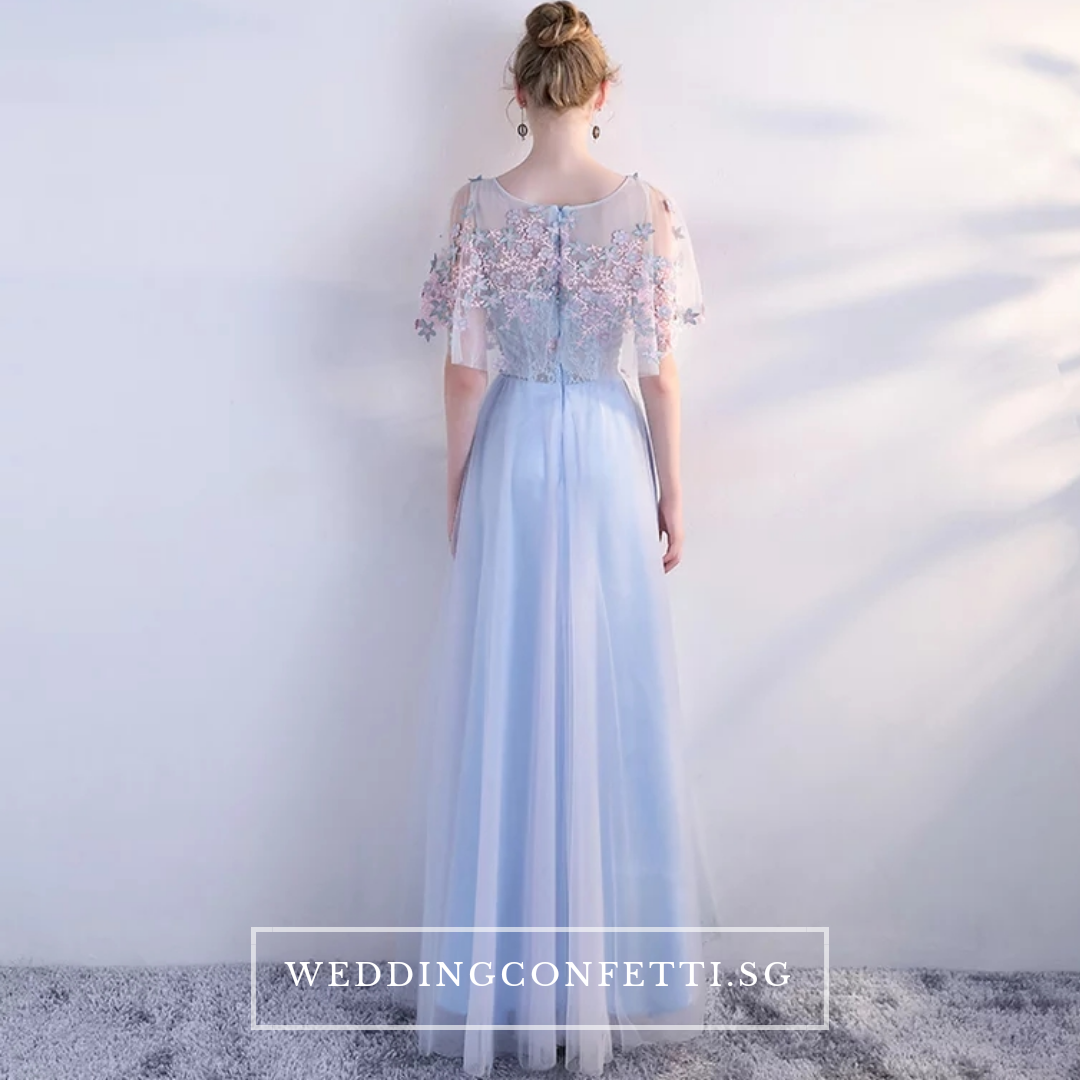 The Pauletta Blue Floral Flare Sleeves Dress