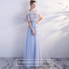 The Pauletta Blue Floral Flare Sleeves Dress