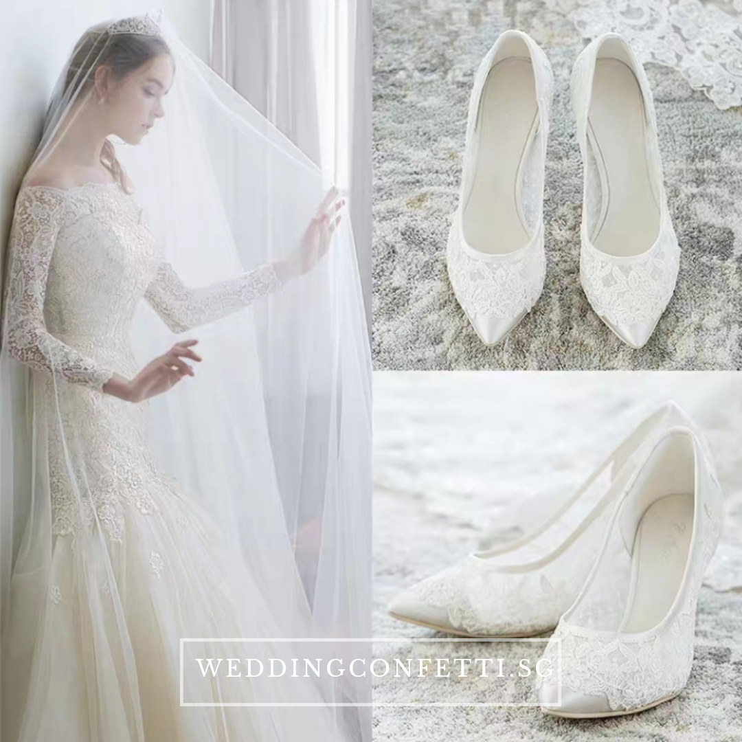 The Leila Wedding Lace White Heels
