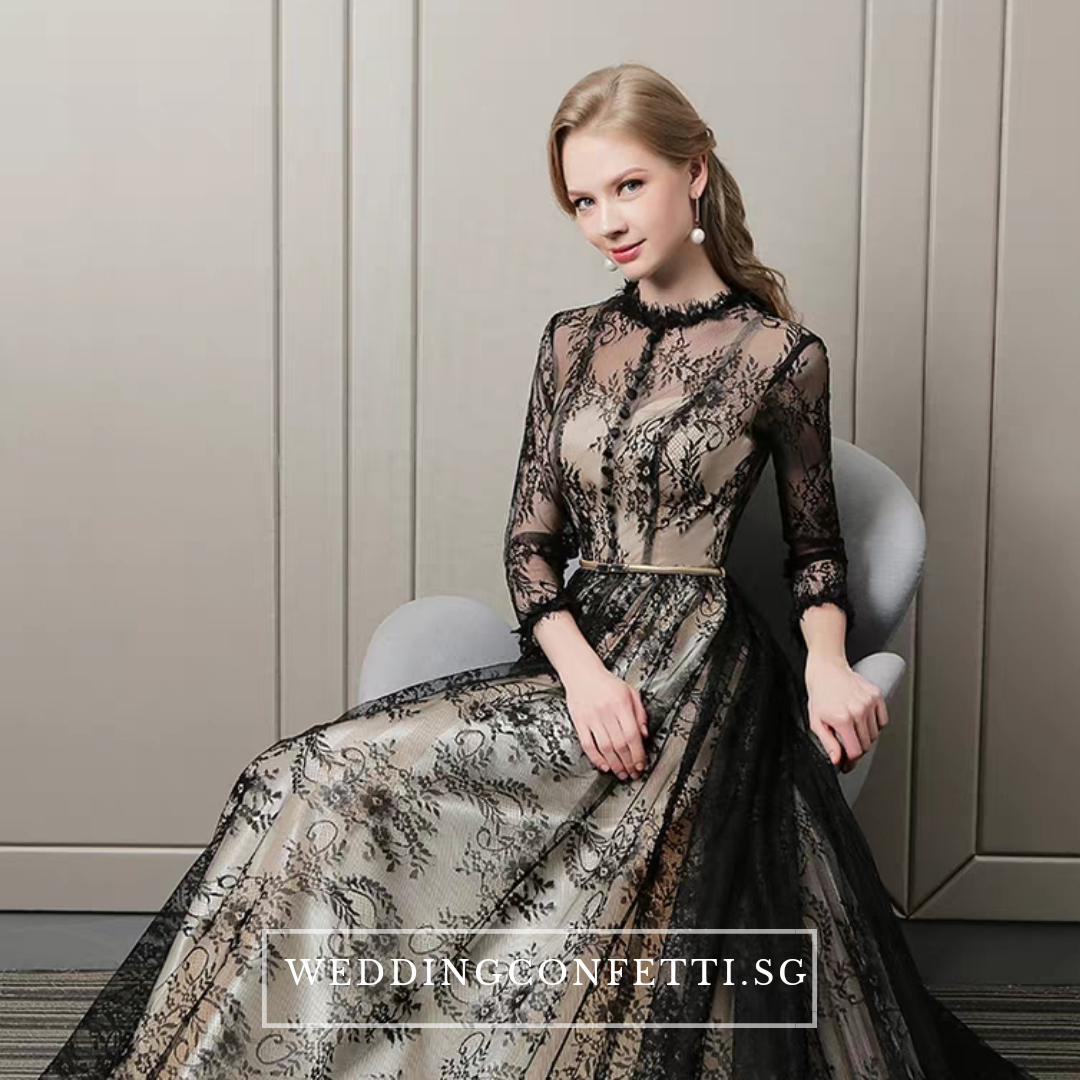The Rhodella Black Long Sleeves Gown