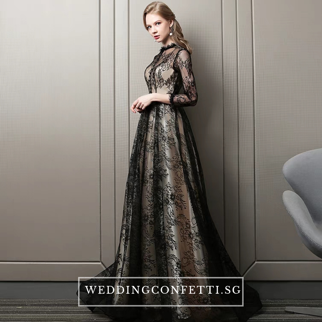 The Rhodella Black Long Sleeves Gown