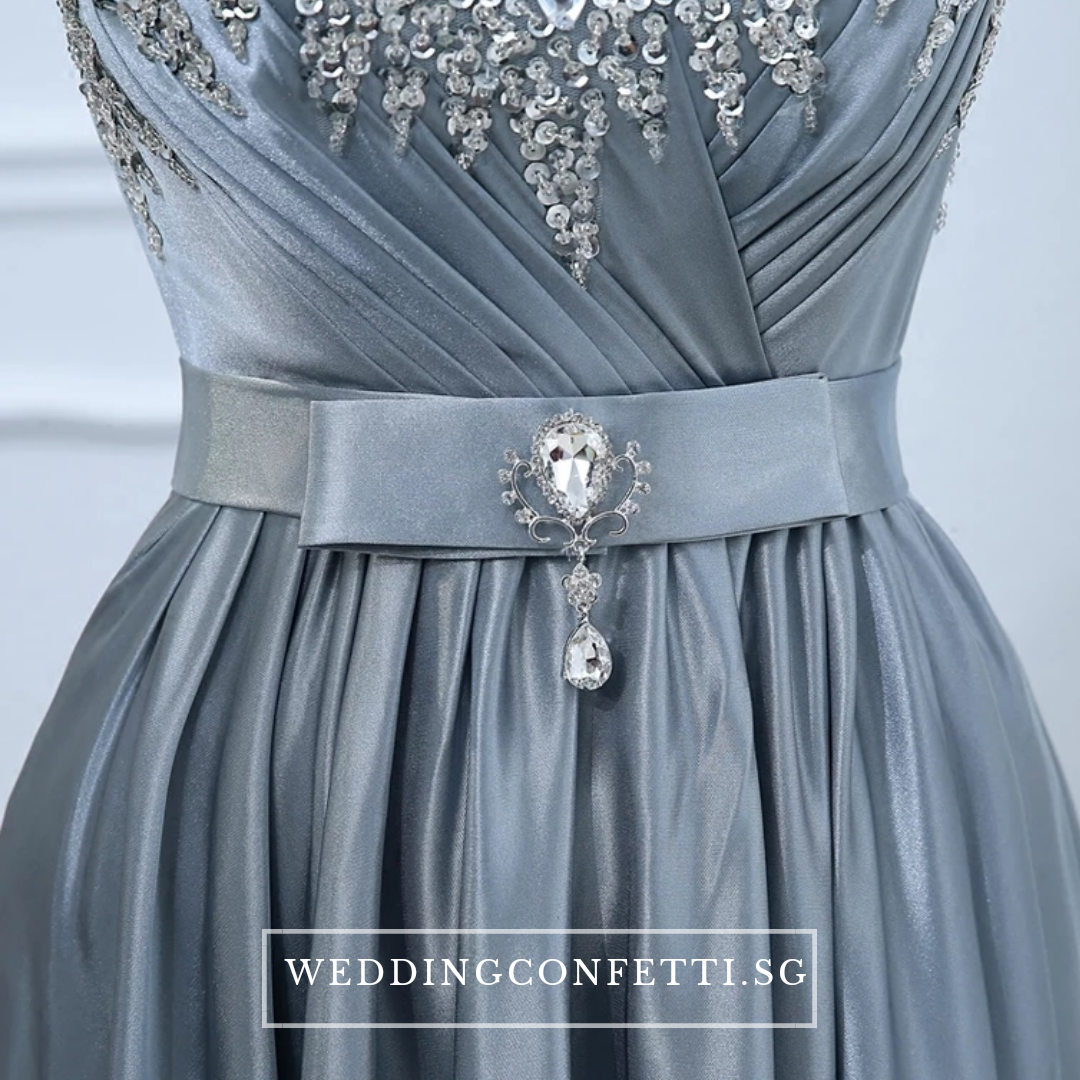 The Roxanna Grey Crystals Sleeveless Gown