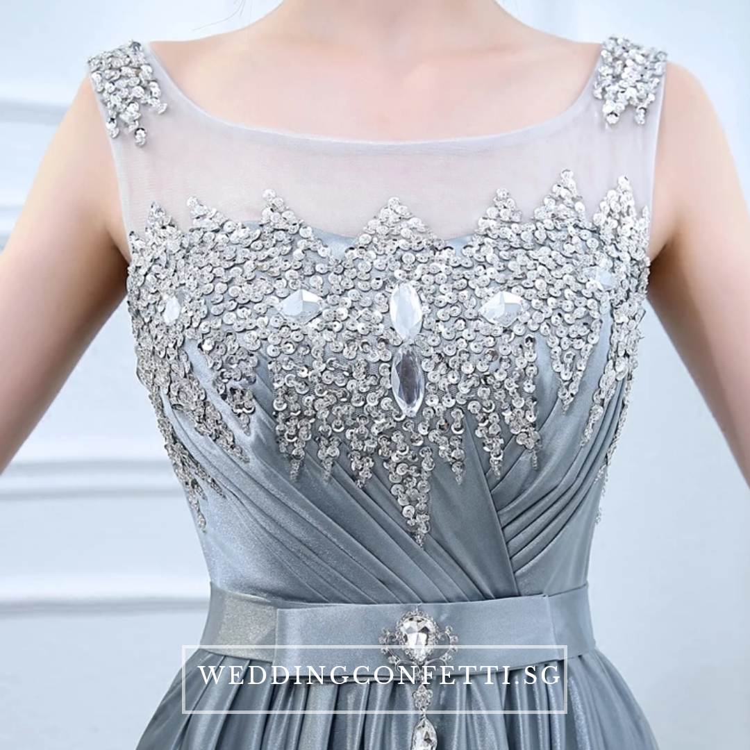 The Roxanna Grey Crystals Sleeveless Gown