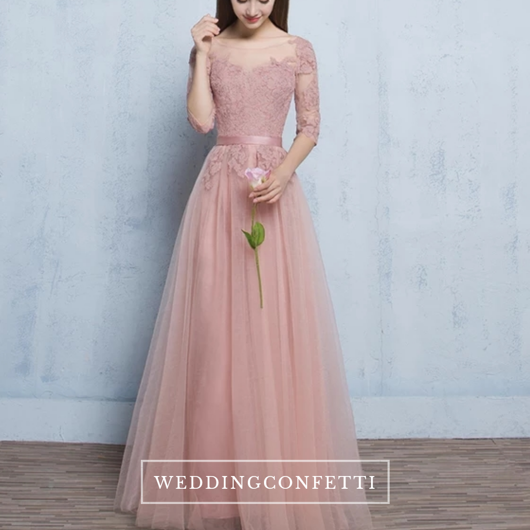 The Rosaelyn Pink lace Sleeves Short Evening Gown