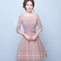 The Rosaelyn Pink lace Sleeves Short Evening Gown