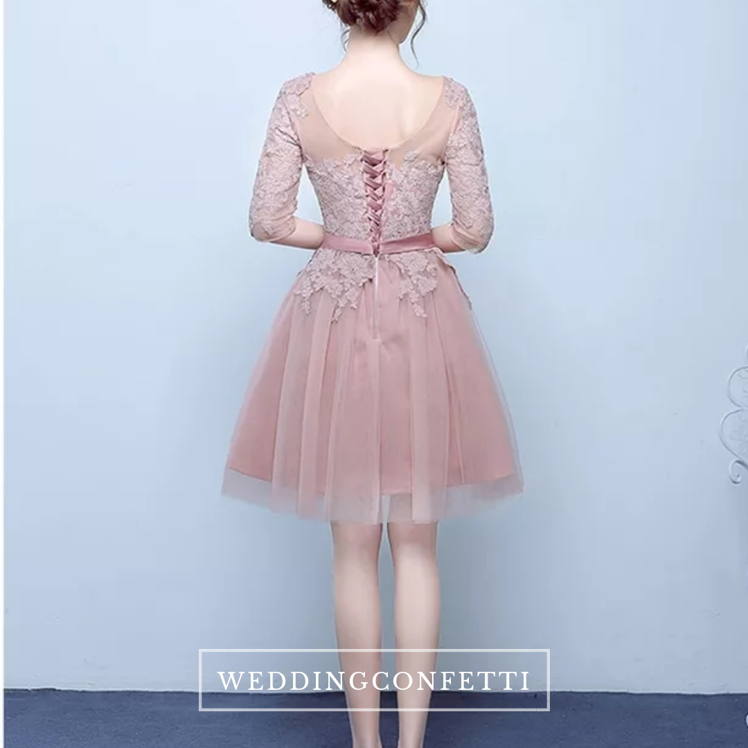 The Rosaelyn Pink lace Sleeves Short Evening Gown