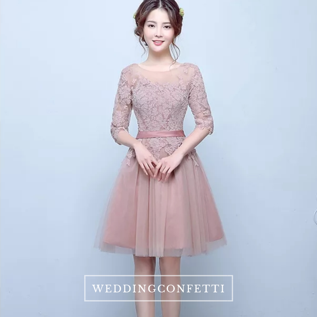 The Rosaelyn Pink lace Sleeves Short Evening Gown