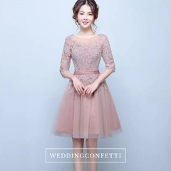 The Rosaelyn Pink lace Sleeves Short Evening Gown