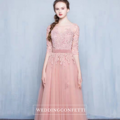 The Rosaelyn Pink lace Sleeves Long Evening Gown
