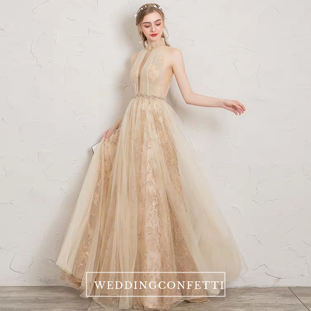 The Penelopia Champagne Halter Gown