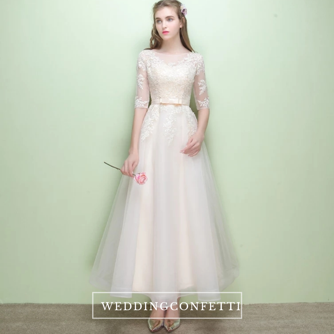 The Leanne Champagne Long Sleeves Lace Tulle Dress