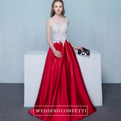 The Listel Red White Sleeveless Satin Gown