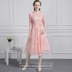 The Perina Pink / Champagne Lace Mandarin Collar Short Dress