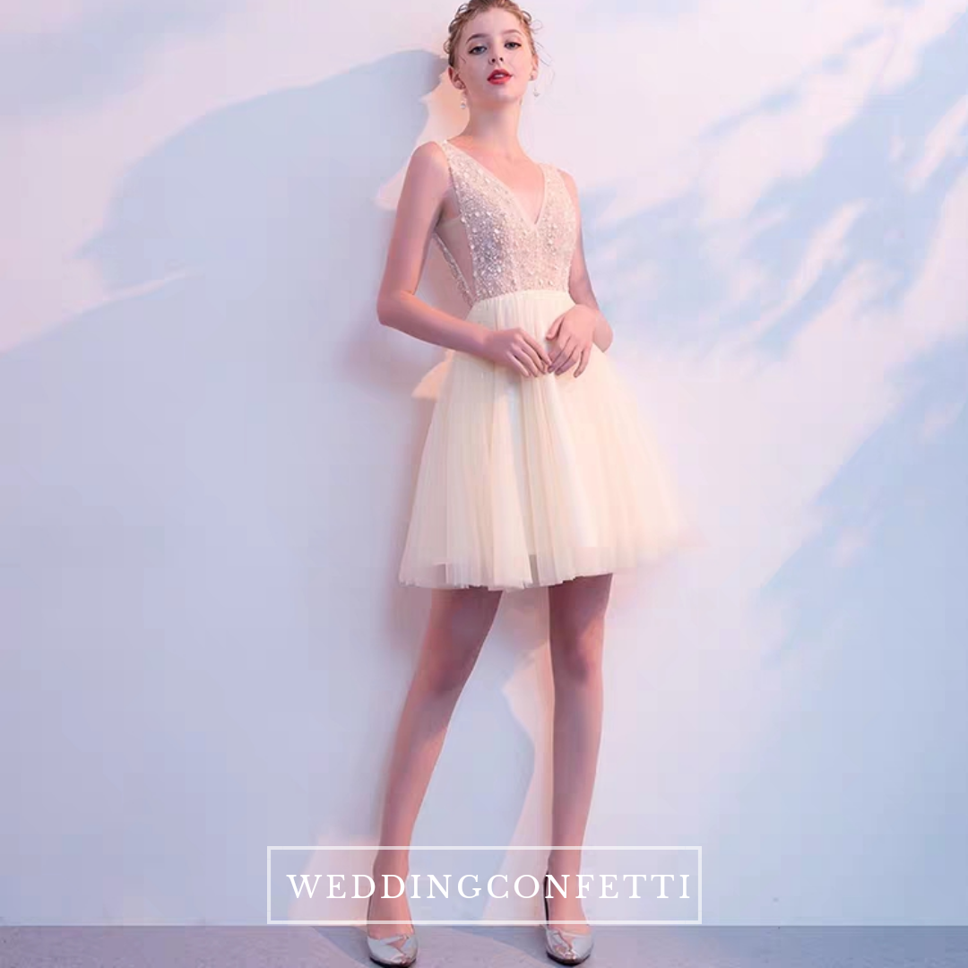 The Sophiare Champagne Glittery Sleeveless Cocktail Dress (Available in 2 Lengths)