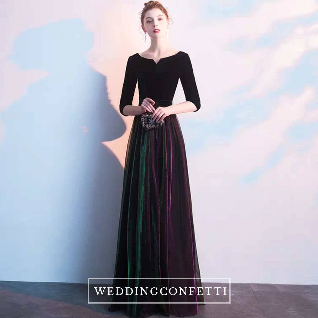 The Rita Black Ombre Long Sleeves Gown