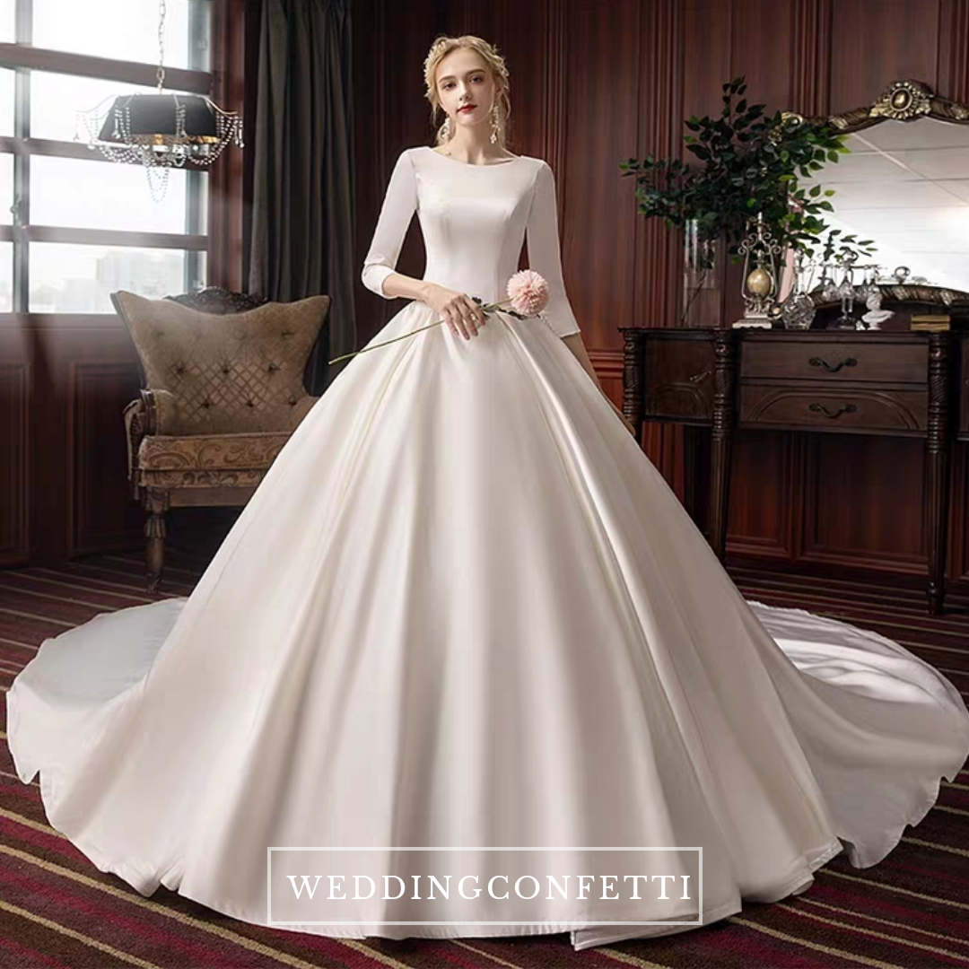 The Pristine Wedding Bridal Satin Long Sleeves Gown