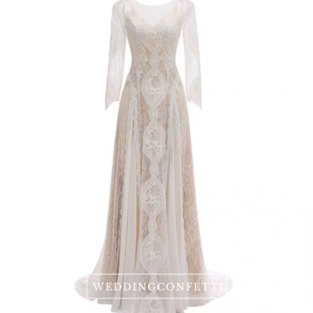 The Jaycayla Wedding Bridal Long Sleeves Chantily Lace Dress Gown