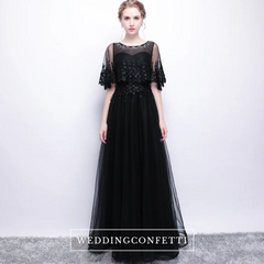 The Cecily Lace Black Illusion Sleeves Gown