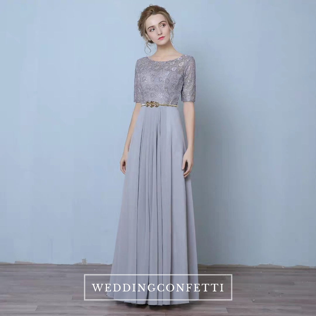 The Myra White / Red / Grey / Black / Champagne Long Sleeves Lace Evening Gown