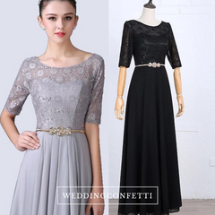 The Rosetta Black / Grey / Red / Coral / Green Lace Sleeves Evening Gown