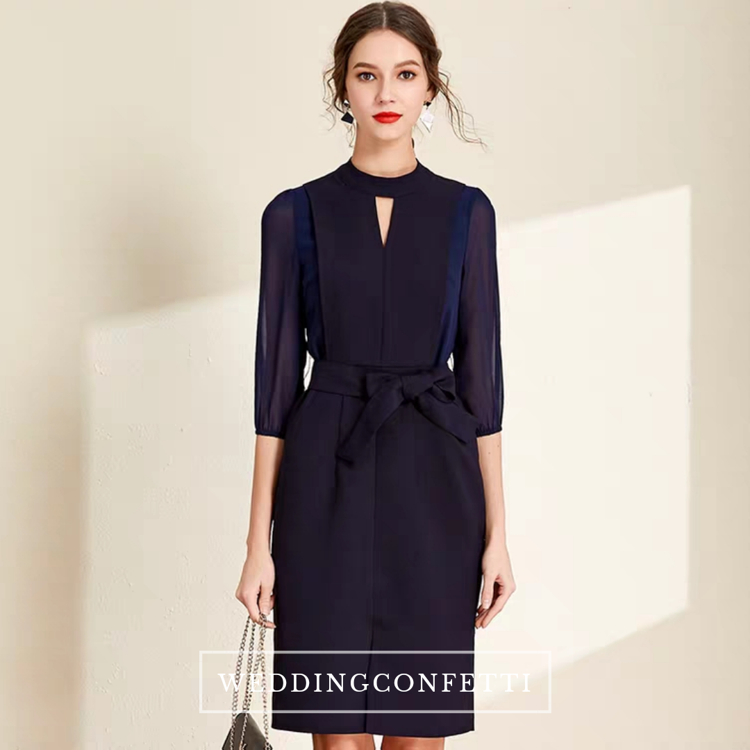 The Nora High Cut Out Collar Short Navy Blue Dress