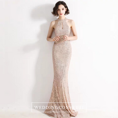 The Lilian Gold Sequined Halter Gown (Available in 2 colours)