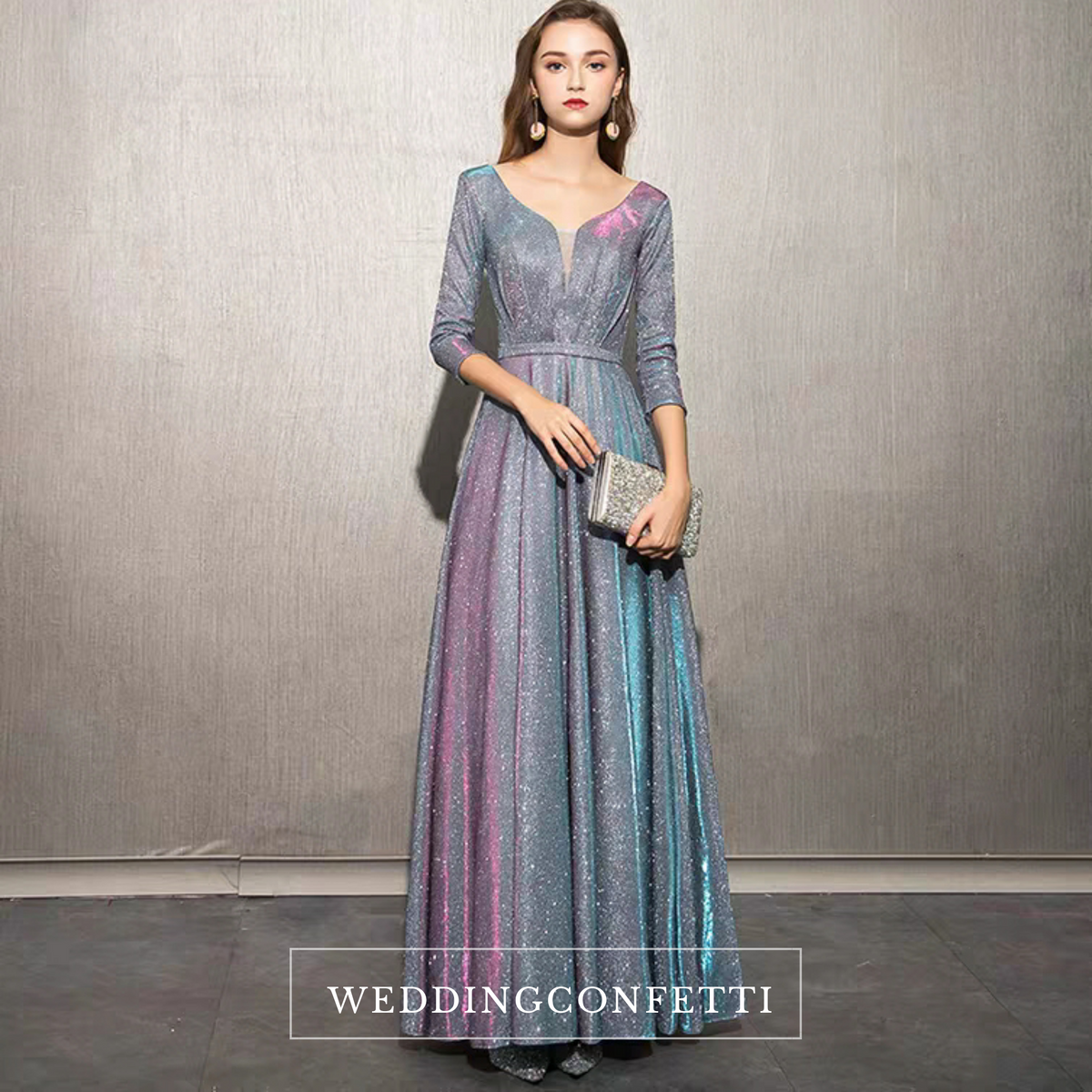 The Cailey Iridescent Long Sleeves Gown (Available in 4 colours)