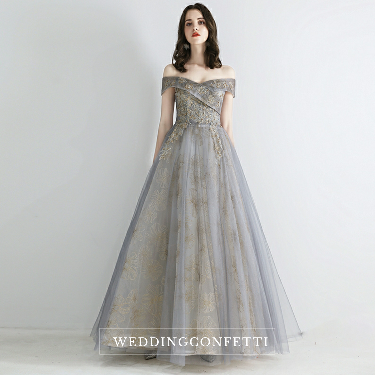 The Ursula Off Shoulder Grey / Red Gown