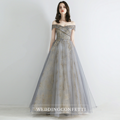 The Ursula Off Shoulder Grey / Red Gown