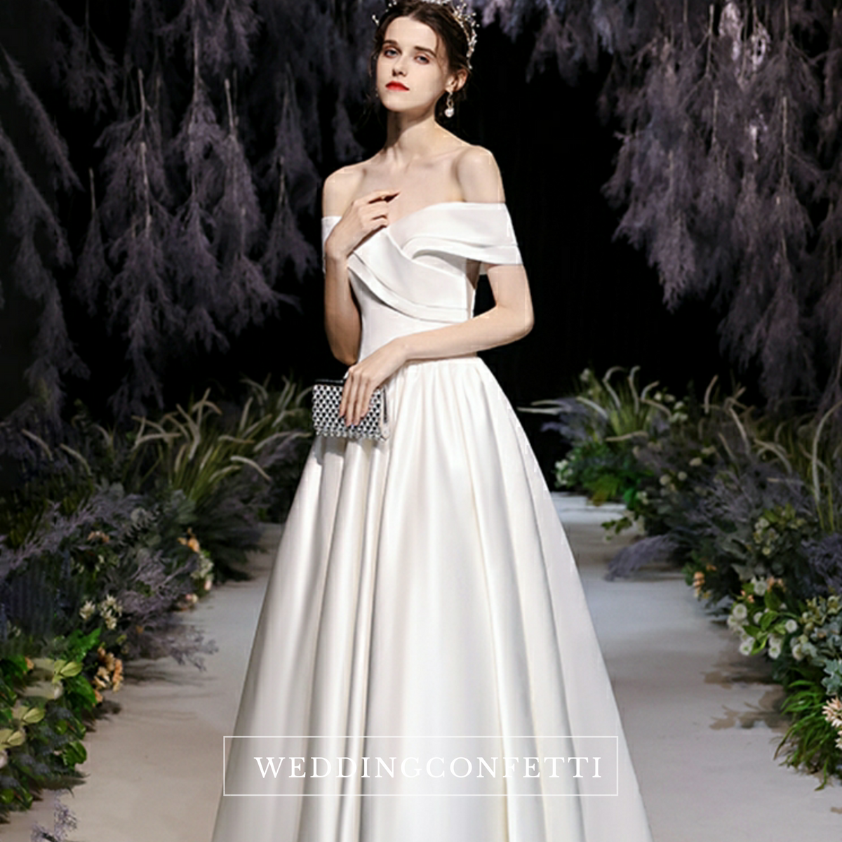 The Orlean Wedding Bridal Off Shoulder Satin Gown
