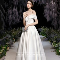 The Orlean Wedding Bridal Off Shoulder Satin Gown