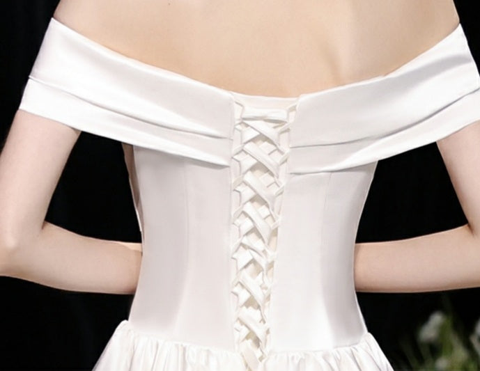 The Orlean Wedding Bridal Off Shoulder Satin Gown