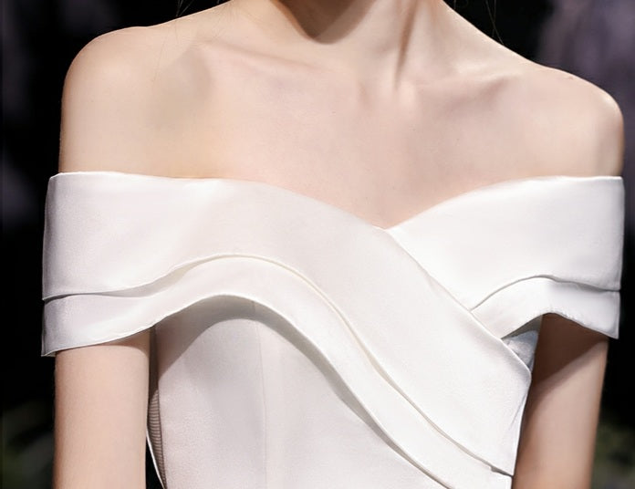 The Orlean Wedding Bridal Off Shoulder Satin Gown