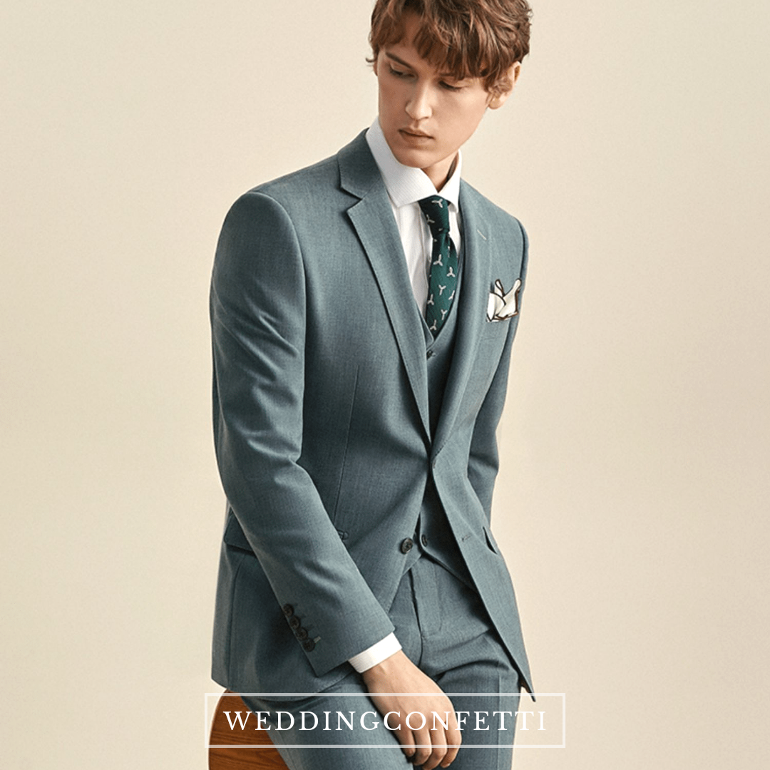 Clementine Groom Airy Blue Suit, Vest, Pants (3 Piece)
