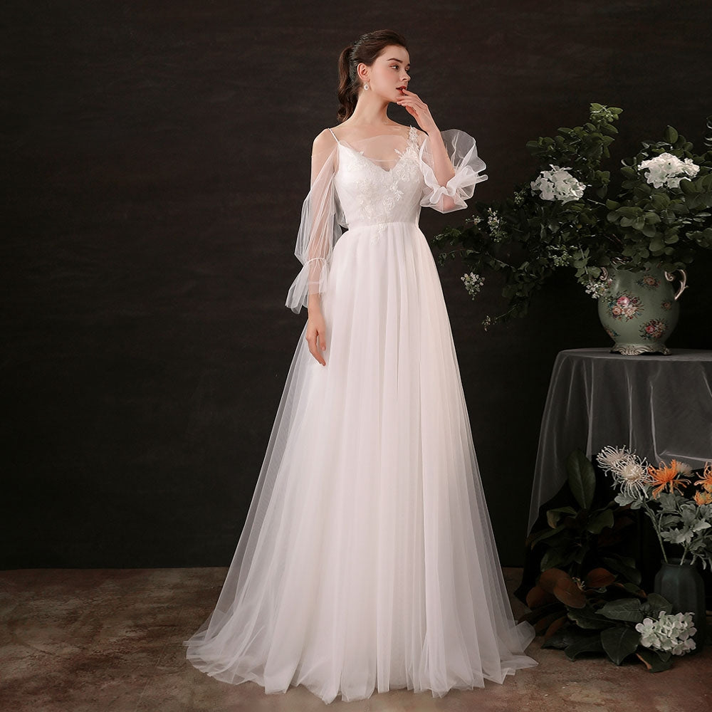 The Noval Wedding Bridal Illusion Sleeves Gown