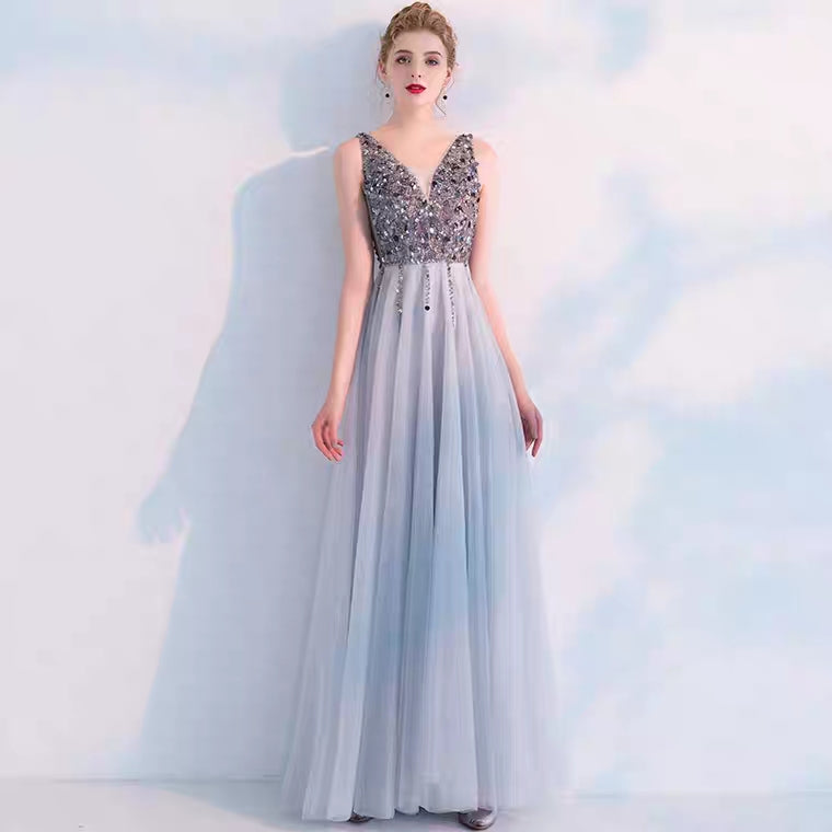 The Sophiela Glittery Sleeveless Grey Sequins Gown (Available in 2 colours)