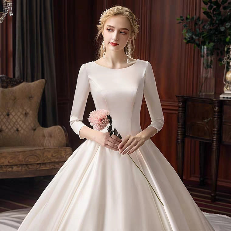 The Pristine Wedding Bridal Satin Long Sleeves Gown