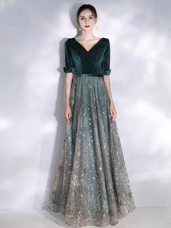 The Michaela Long Sleeves Blue Gown